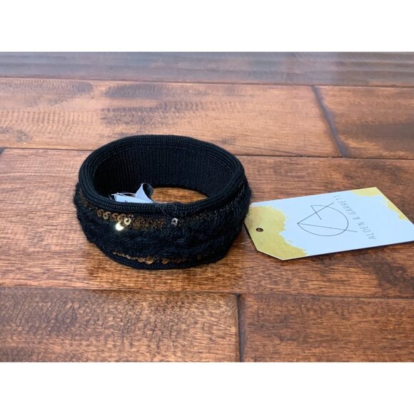 YSL Yves Saint Laurent Sequin Wool Cable Knit Black Bangle Bracelet Cuff - Picture 2 of 4